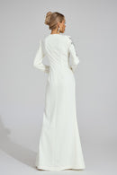 Romaine Long Sleeve Embellished Floral Detail Maxi Dress In White