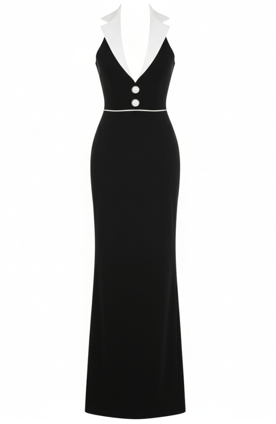 Reyra Halter Lapel Collar Maxi Dress In Black White