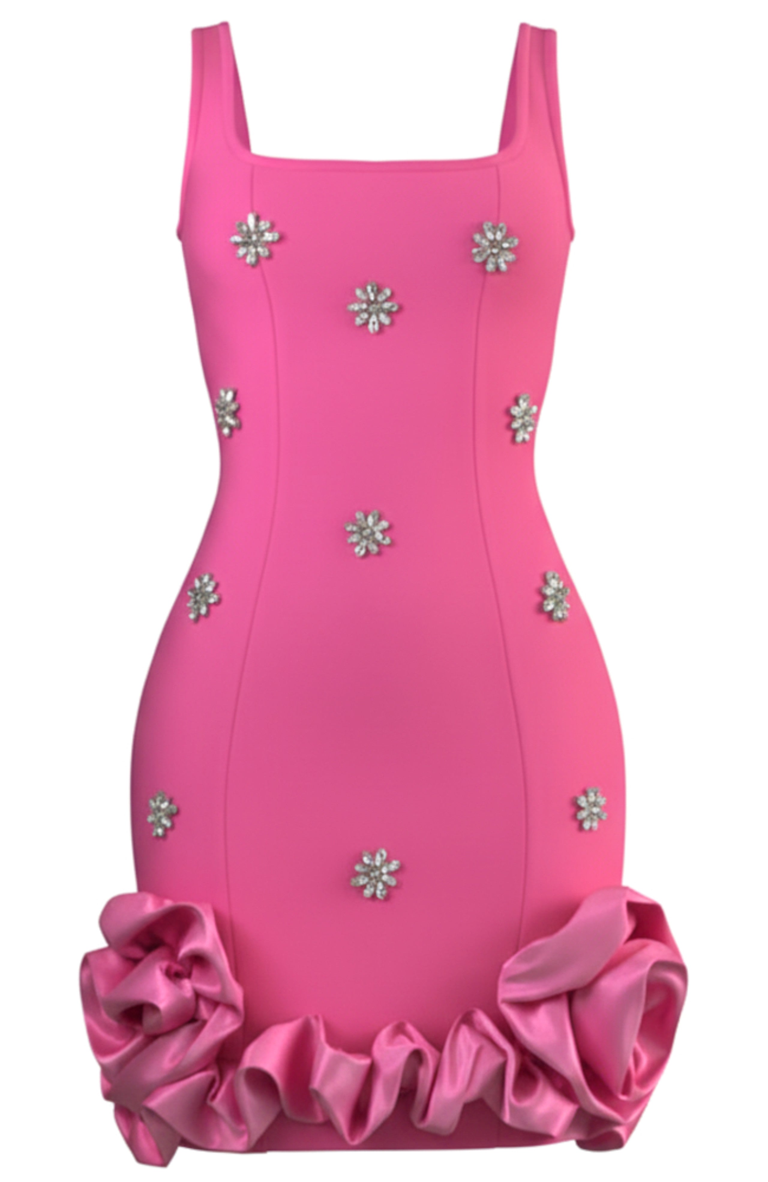 Isobaria Crystal Detail Floral Puff Hem Mini Dress In Blue