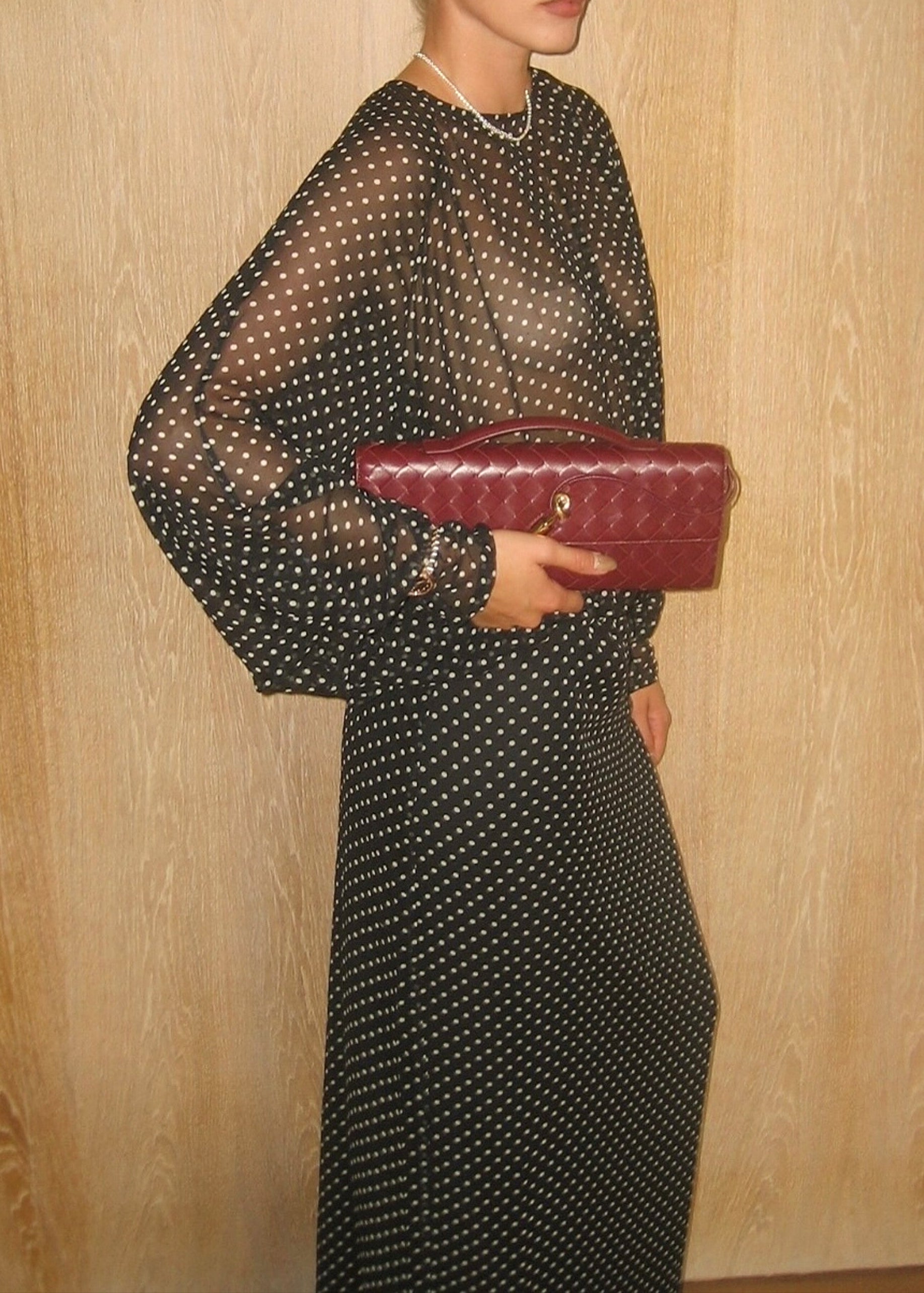 Raelira Long Sleeve Polka Dot Maxi Dress In Black