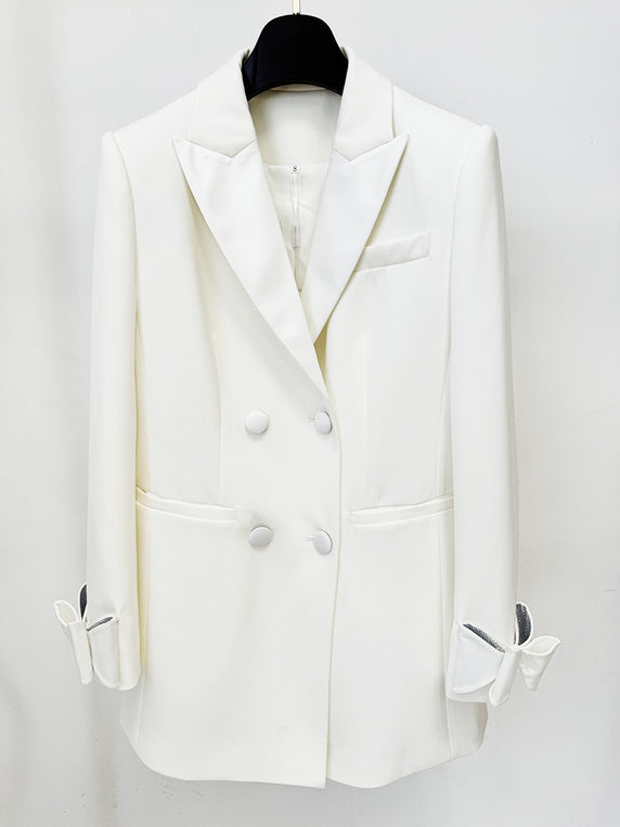Finnr Bow Detail Blazer Dress In White