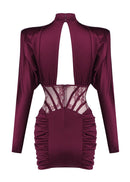 Geotra Long Sleeve Lace Corset Mini Dress In Burgundy
