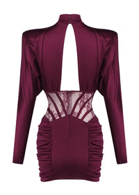 Geotra Long Sleeve Lace Corset Mini Dress In Burgundy
