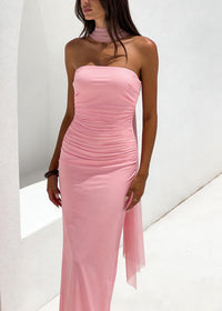 Alvilde Strapless Scarf Maxi Dress In Pink