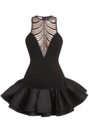 Glomara Sequined Mesh Ruffle Mini Dress In Black
