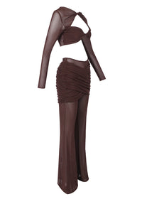 Monroe Long Sleeve Draped Two Piece Jumpsuit In Brown