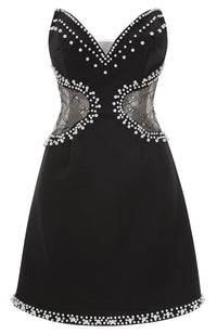 Lloyd Symmetrical Tulle Pearl Embellished Mini Dress In Black