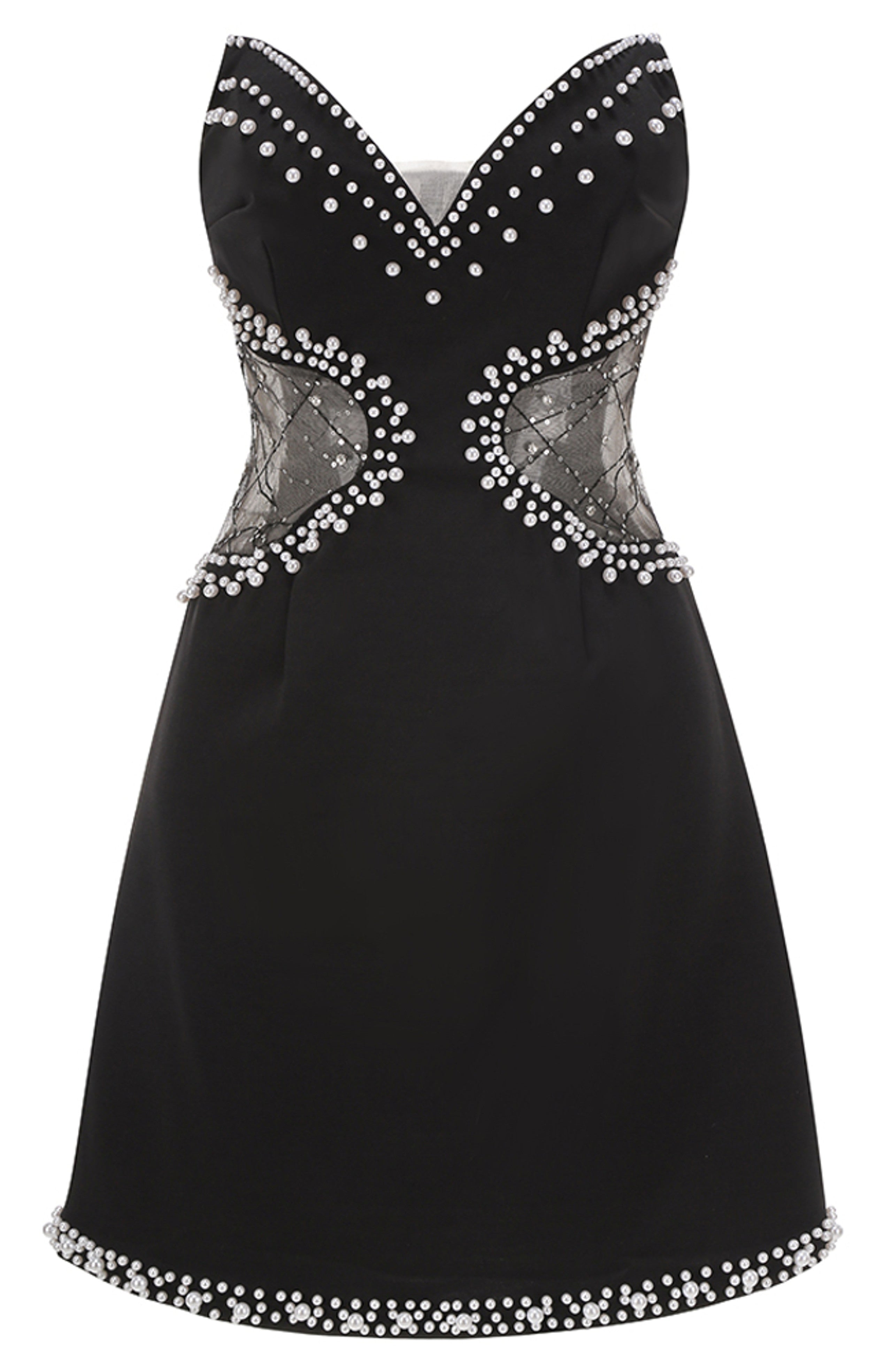 Lloyd Symmetrical Tulle Pearl Embellished Mini Dress In Black