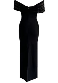 Thalyss Draped Bardot Crystal Maxi Dress In Black