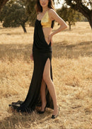 Qavrix One Shoulder Draped Maxi Dress