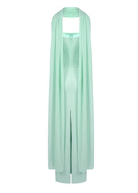 Saelvyn Halter Mesh Maxi Dress In Light Green