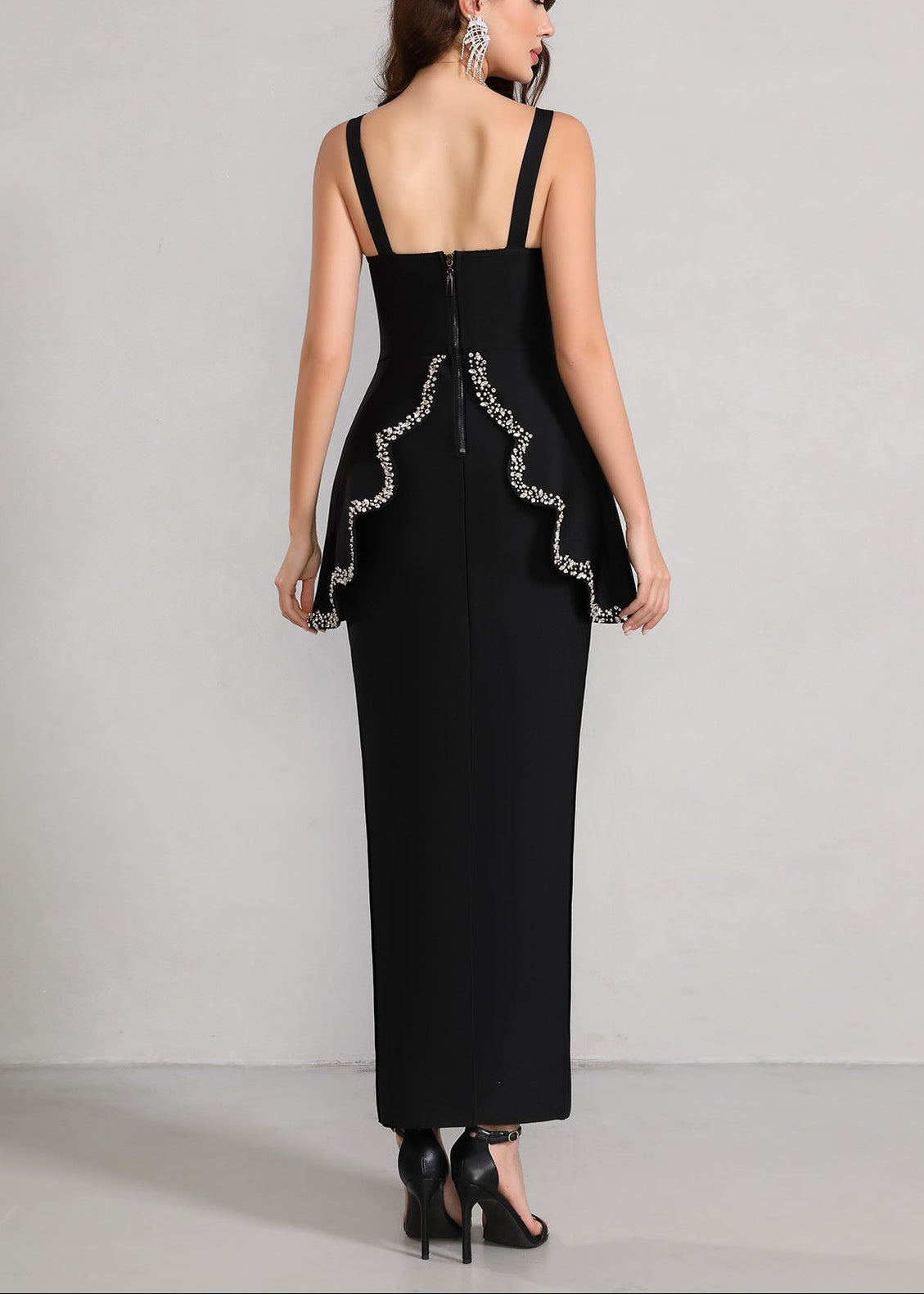 Cynosure Crystal Trim Peplum Maxi Dress In Black