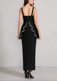 Cynosure Crystal Trim Peplum Maxi Dress In Black