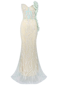 Jarrah Strapless Floral Sequin Maxi Dress In Green