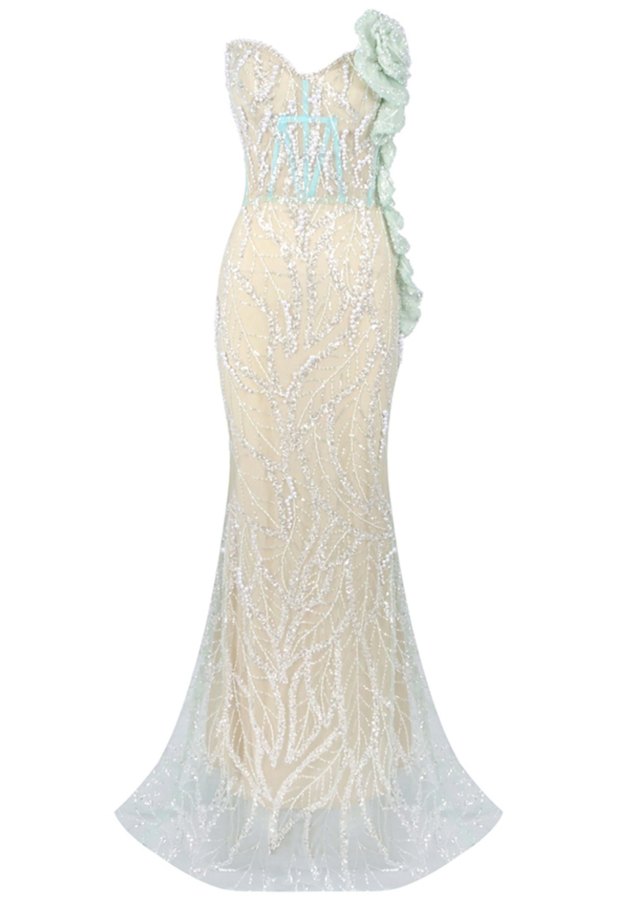 Jarrah Strapless Floral Sequin Maxi Dress In Green