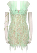 Gryssa Strapless Crystal Sequin Tassel Dress In Green