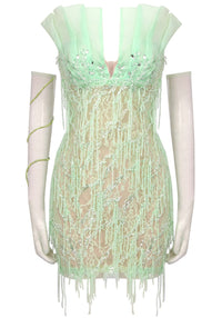 Gryssa Strapless Crystal Sequin Tassel Dress In Green