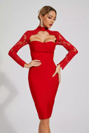 Kawko Lace Sleeve Bandage Dress In Red