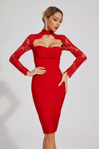 Kawko Lace Sleeve Bandage Dress In Red