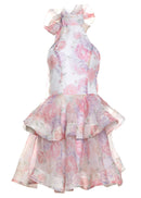 Panola Backless Flower Printed Bow Mini Dress In Pink
