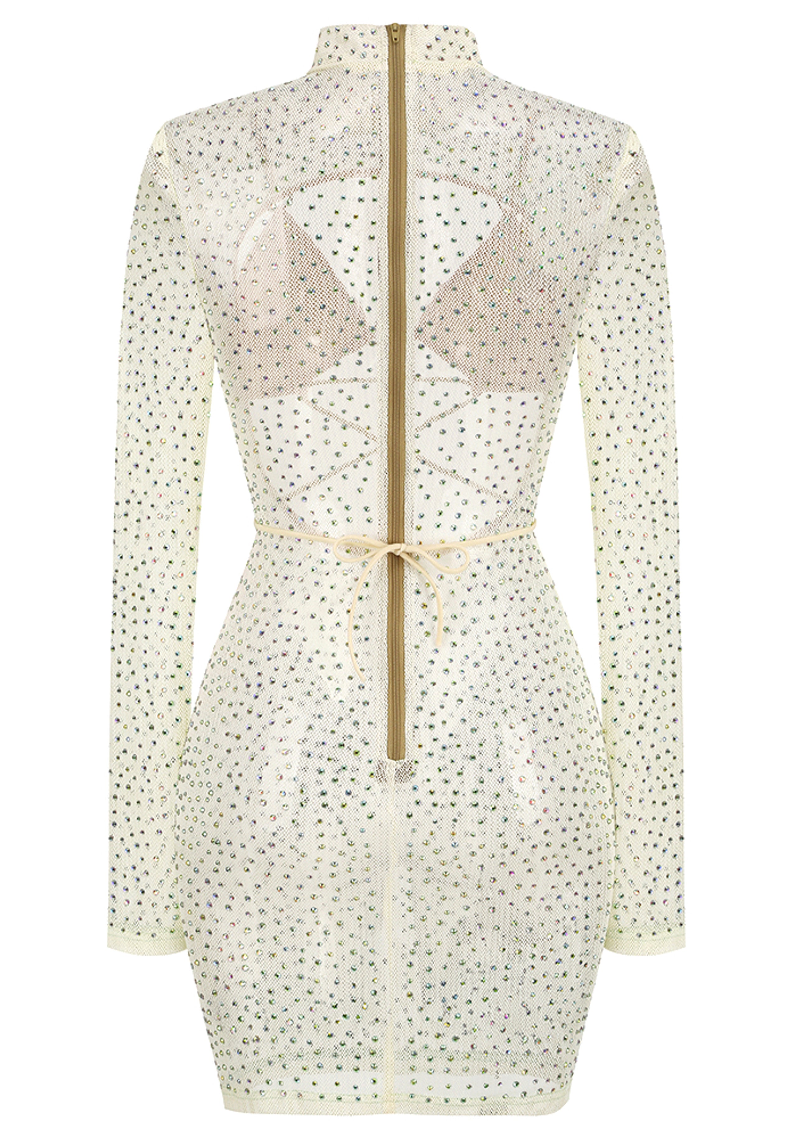 Laurinete Long Sleeve Sequin Crystal Mini Dress In Ivory