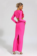 Dellis Flower Bandage Skirt Set In Rose Red