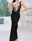 Jaren Floral Pearl Detail Maxi Dress In Black