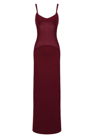 Nyxara Sheer Knit Curve Maxi Dress In Merlot