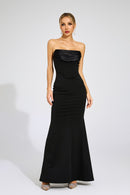 Radka Long Sleeve Strapless Draped Maxi Dress In Black