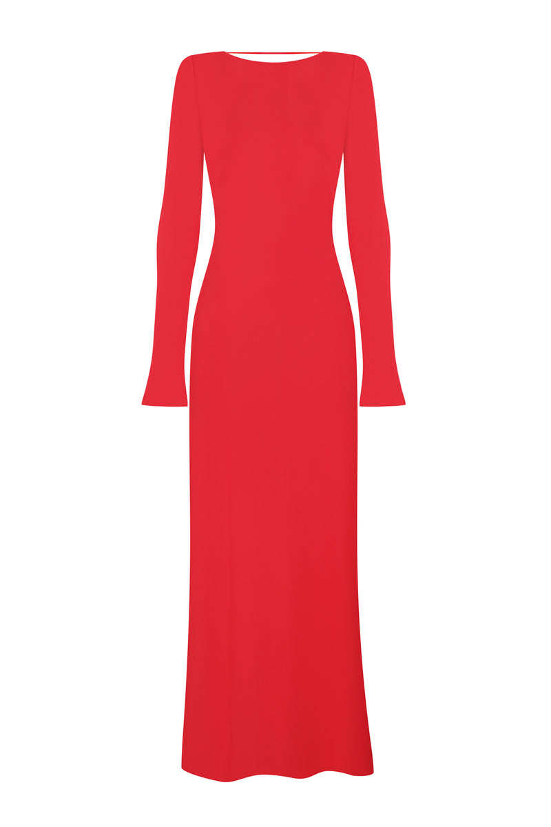 Jenesis Long Sleeve Backless Maxi Dress In Red