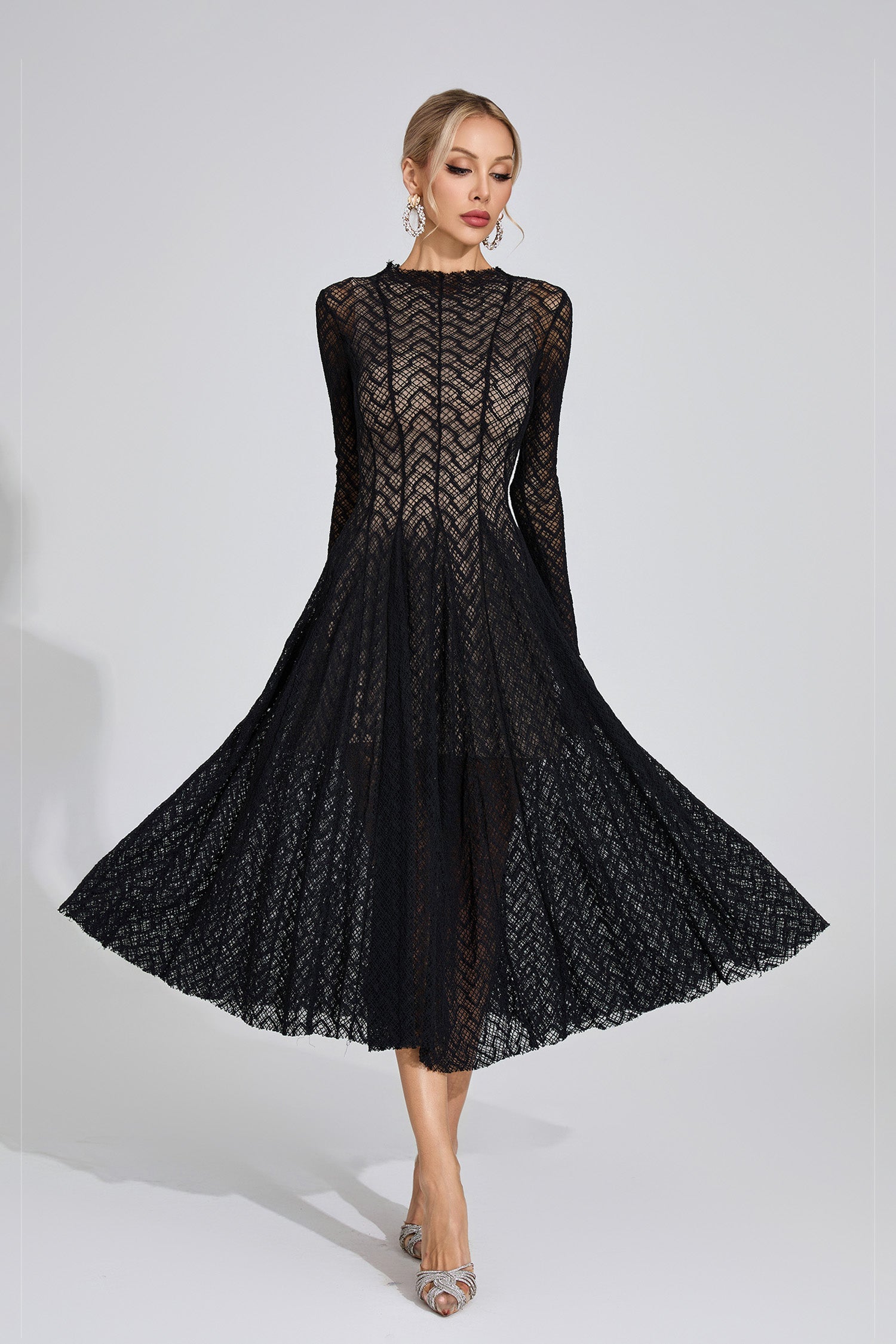 Eryndel Lace Long Sleeve Maxi Dress In Black