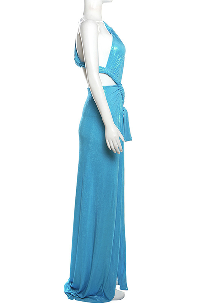 Leviah Halterneck Cutout Backless Maxi Dress In Blue