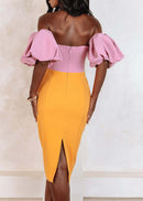 Dzhokar Puff Sleeve Bardot Midi Dress