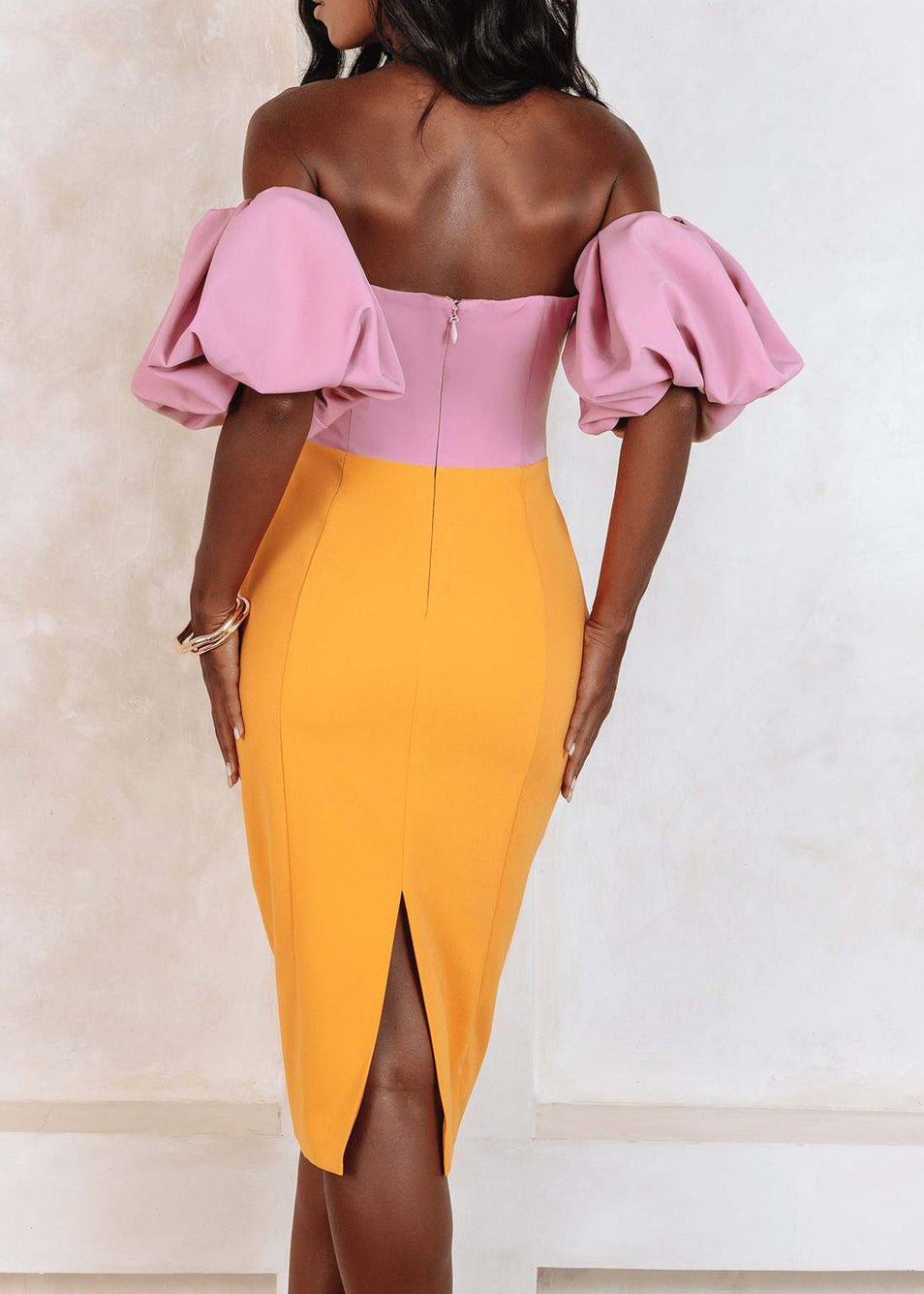 Dzhokar Puff Sleeve Bardot Midi Dress
