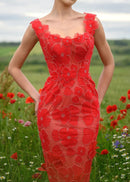 Phyxira Crystal Floral Maxi Dress In Red