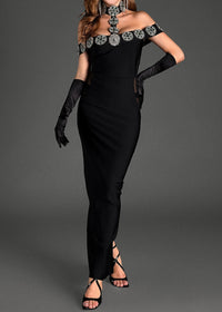 Hitka Halter Diamond Bodycon Dress With Gloves