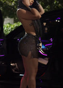 Blyxar Backless Hooded Diamond Mesh Dress