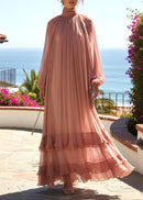 Farquhar Long Sleeve Ruffle Maxi Dress In Coral Pink