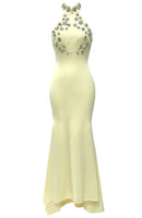 Farley Halter Crystal Maxi Dress In Yellow