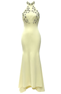 Farley Halter Crystal Maxi Dress In Yellow