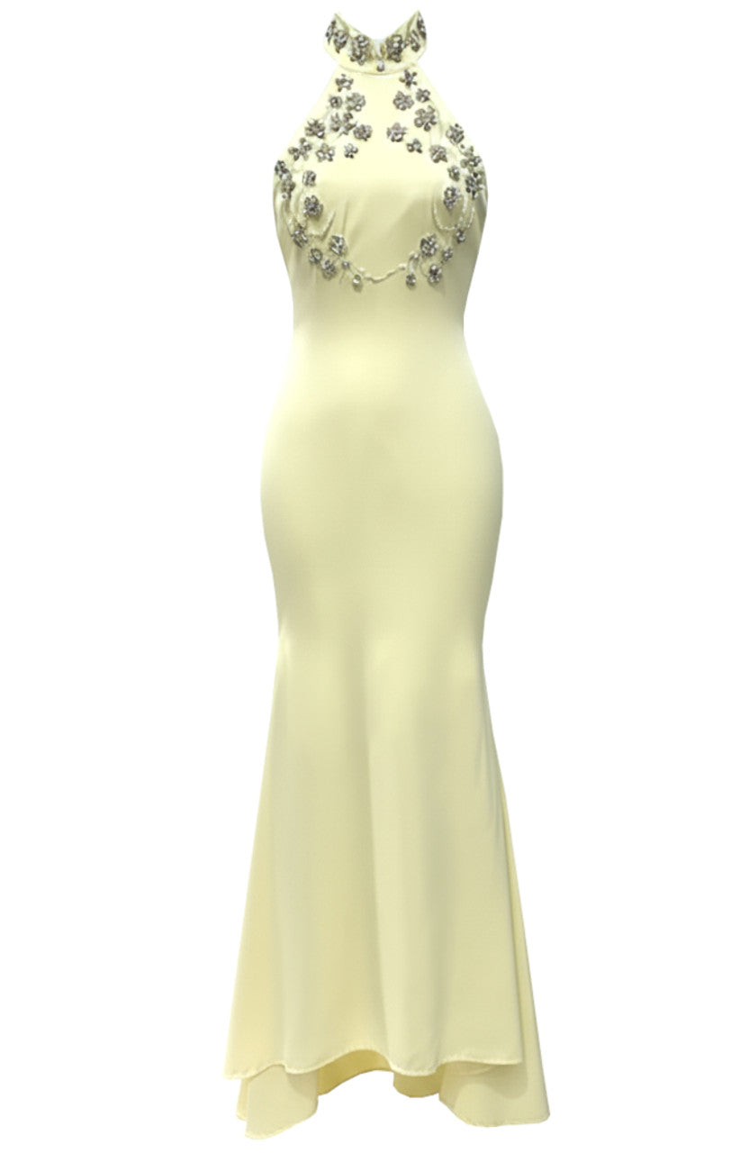 Farley Halter Crystal Maxi Dress In Yellow