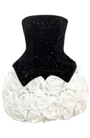 Aindrea Sparkly Strapless Floral Corset Mini Dress In Black White