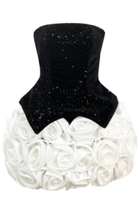 Aindrea Sparkly Strapless Floral Corset Mini Dress In Black White