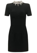 Kaleen Short Sleeve Crystal Neck Mini Dress In Black
