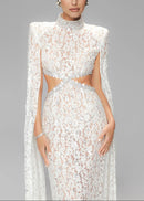 Olujimi Cape Sleeve Crystal Lace Maxi Dress