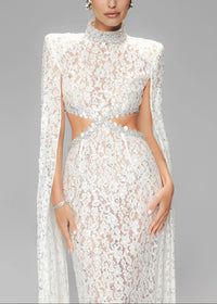 Olujimi Cape Sleeve Crystal Lace Maxi Dress