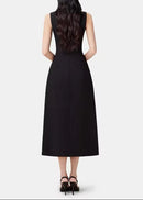 Aracely Asymmetric Collar Blazer Midi Dress In Black