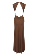 Velythar Gathered Sleeveless Deep V Maxi Dress