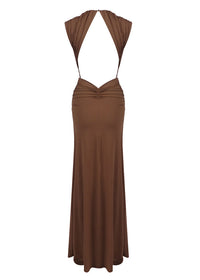 Velythar Gathered Sleeveless Deep V Maxi Dress