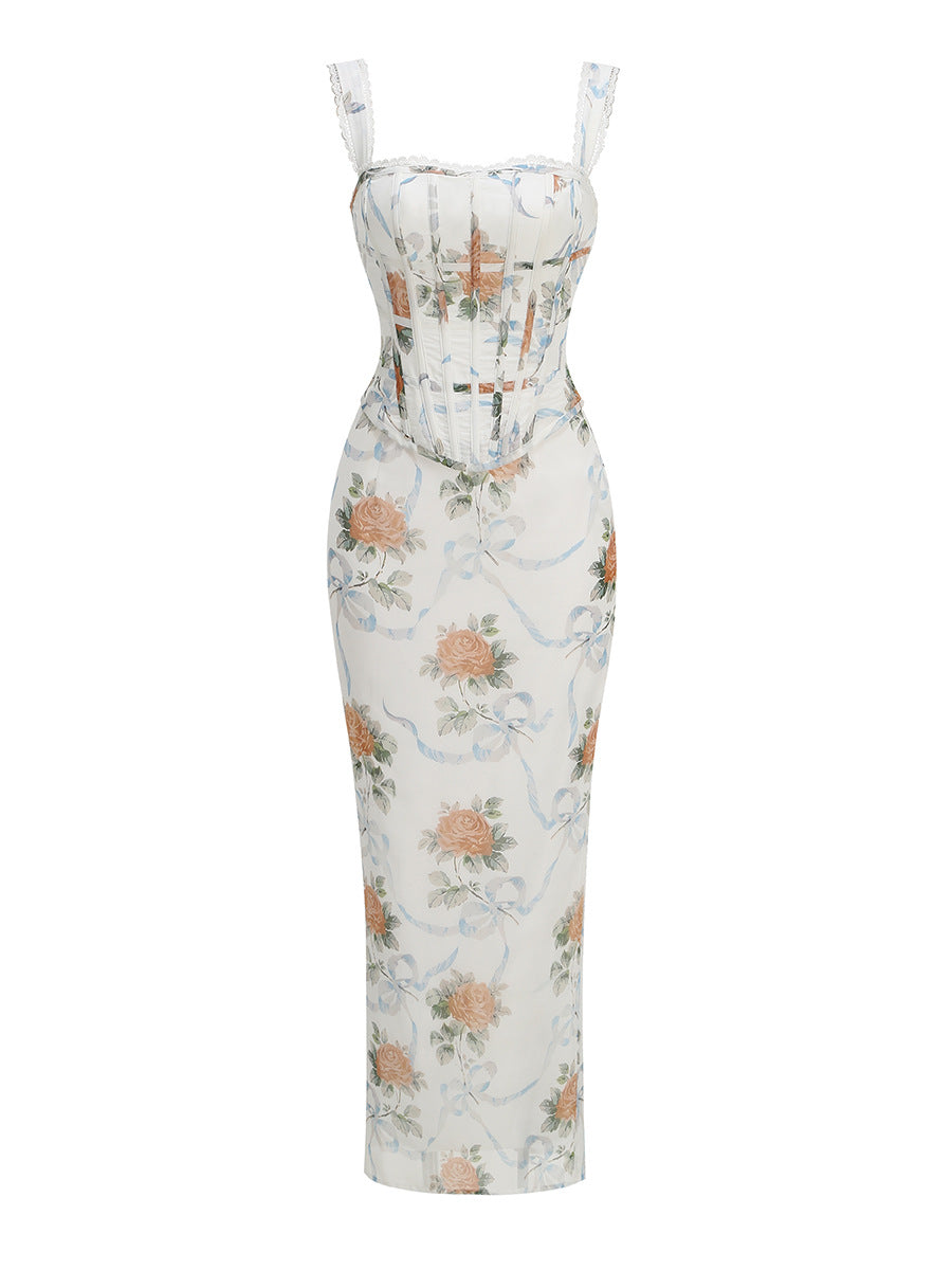Irrotor Floral Corset Two Piece Maxi Dress
